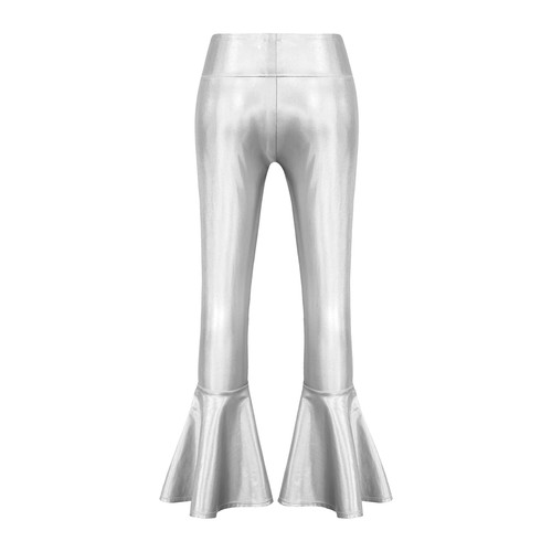 Girls Shiny Metallic Flared Pants Ruffle Bell Bottoms Dance Performance Trousers - Picture 15 of 61