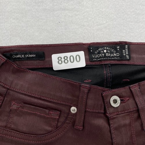 Joe's Jeans Charlie Skinny Crop Women's 6/28 Red Wax Coated Denim Low Rise Pants - Picture 4 of 12