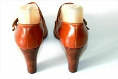 Escarpins Filograna Of Milano - Cuir Caramel Vintage - Taille 38.5 - Talon Cône - Occasion TBE