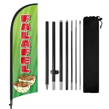 8FT Falafel Food Advertising Feather Flag Banner with Pole and Ground Stake