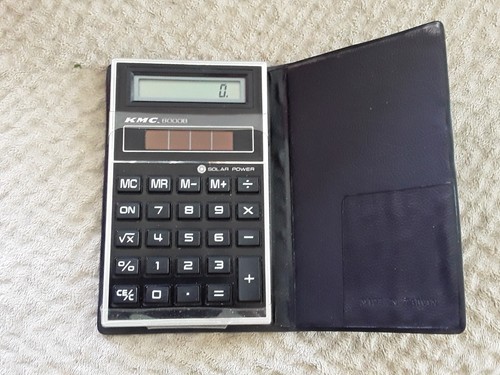 Vintage KMC 8000B Solar Power 8-digit Pocket Calculator K-mart W/ Black Case