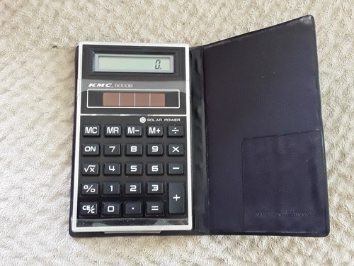 Vintage KMC 8000B Solar Power 8-digit Pocket Calculator K-mart W/ Black Case - Picture 1 of 2