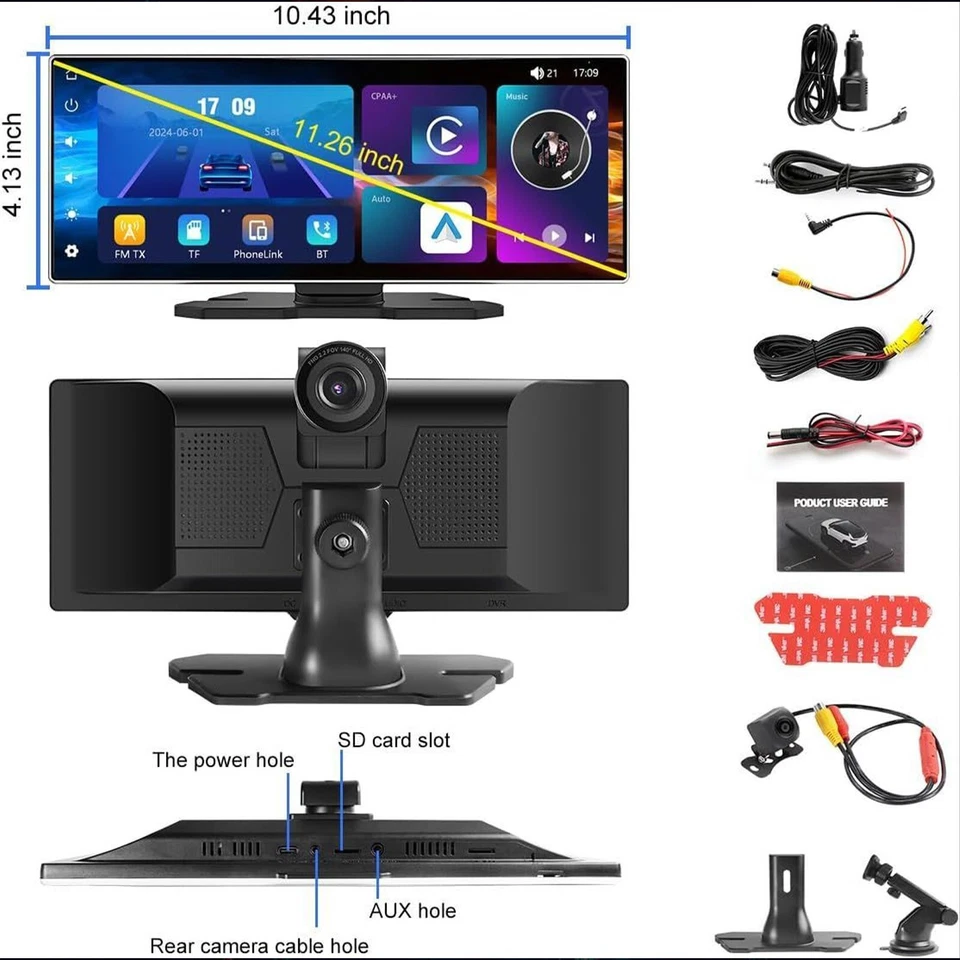 11,26 Zoll display Apple carplay Android auto 4K dashcam autoradio touch screen - Bild 1 von 4