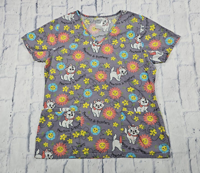 Disney WOMENS SIZE S Aristocrats Cat Grey Scrub Shirt Nurse Top Cats Kittens
