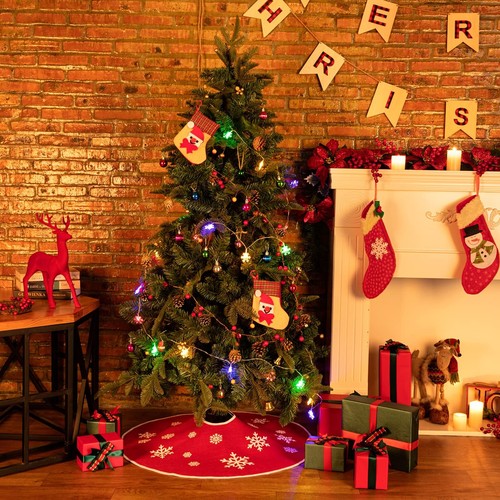 Christmas Burlap Tree Skirt, 30 Inch Red Countryside Tree Skirt with White Sn... - Picture 6 of 7