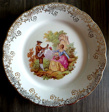 assiette plate FRAGONARD dorure dorée sérénade guitare porcelaine Marquis Digoin