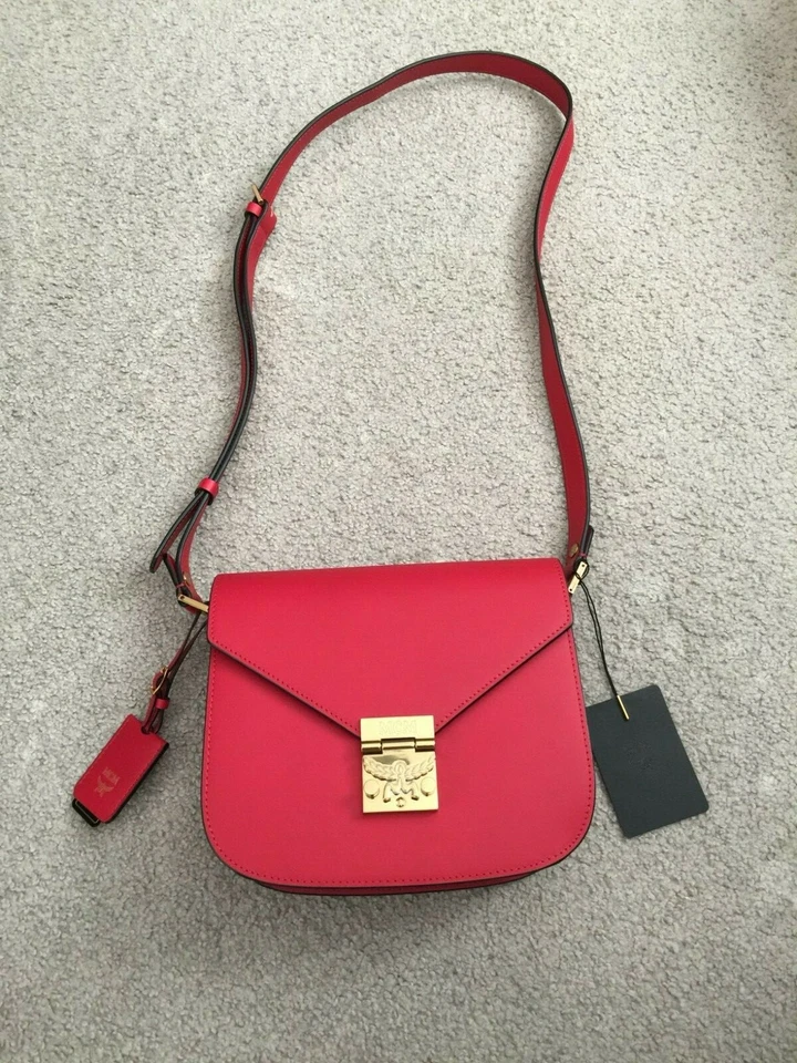MCM Ruby Red Patricia Crossbody Leather Shoulder Bag NWT