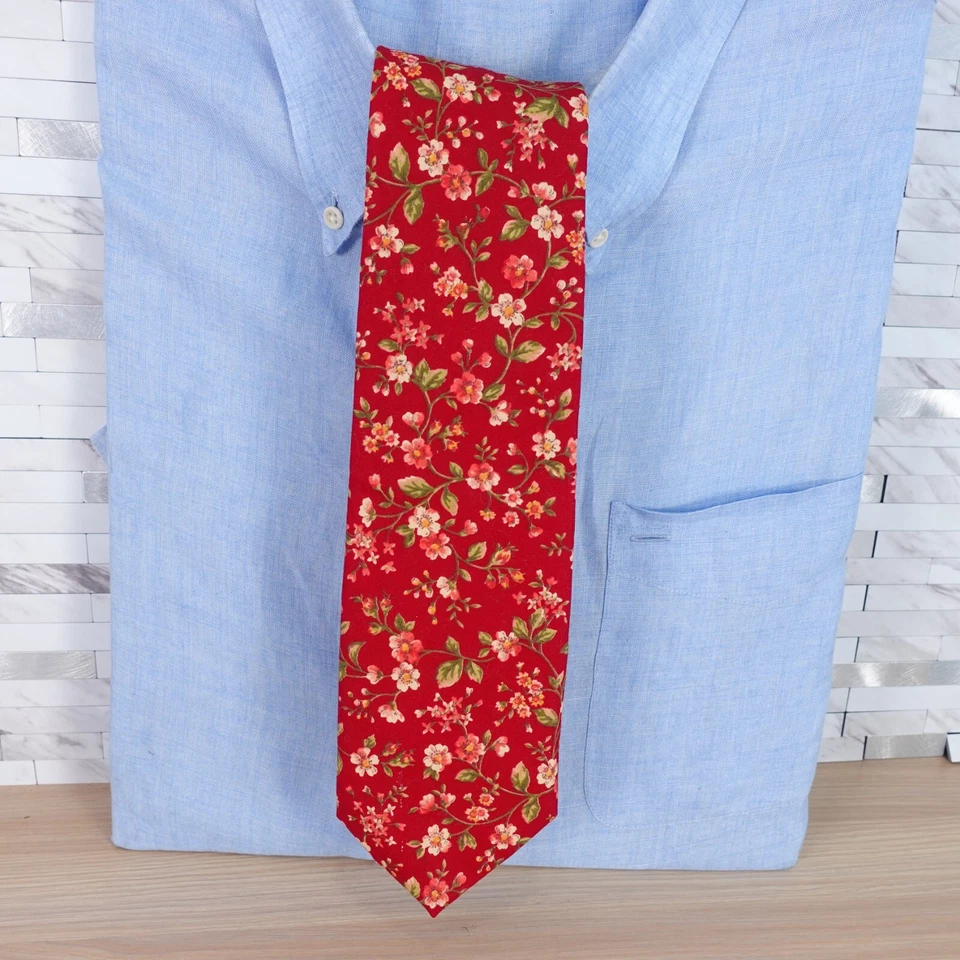 Corbata de cuello floral vintage para hombre roja algodón Ditsy flor padrinos de boda BOSTON TRADERS Foto 2 de 4