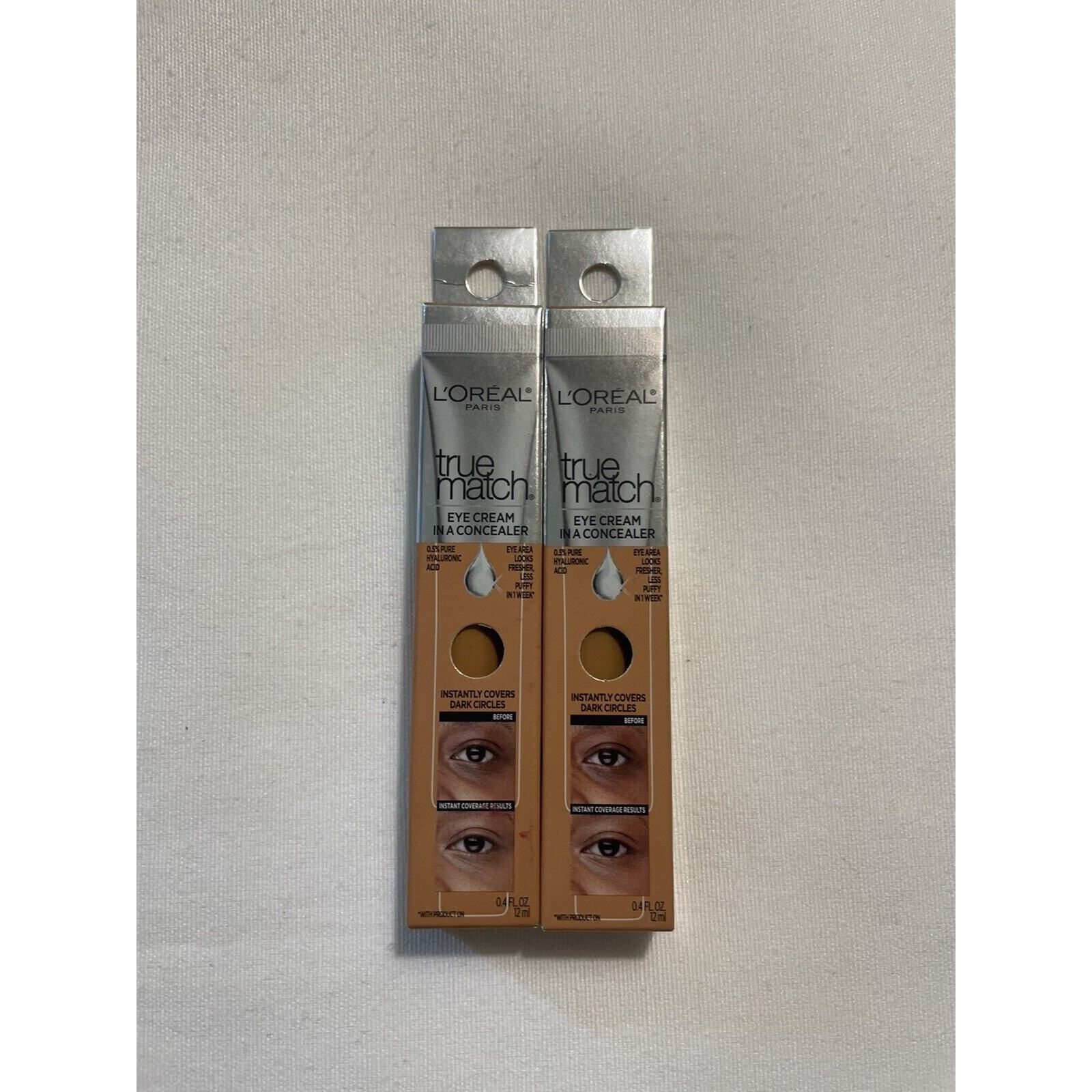 New Lot of 2 L'Oreal True Match Eye Cream Concealer .4 OZ C 7-8 Hyaluronic Acid
