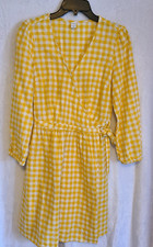 Old Navy Yellow White Gingham Check Long Sleeve Wrap Dress 100% Cotton Size S
