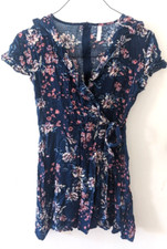 Target Xhilaration blue pink floral flower print v-neck wrap dress women's SMALL