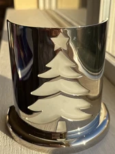 Christmas Tree Votive Candle Holder Tea Light Silver Metal Glass 15oz  4 3/4