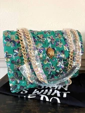 Kurt Geiger Large Kensington Sequin Quilted Shoulder Bag Green Multi-NWT