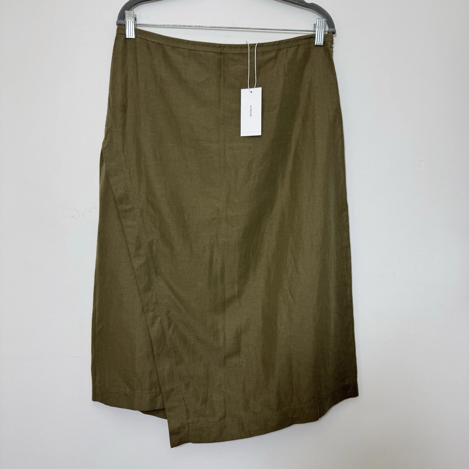 Vince Women’s Wrap-Effect Midi Skirt Size 10 Linen Blend Asymmetric New