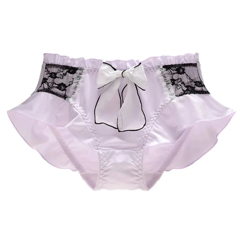 Milk Silk Lace Panties Women Ruffle Bow Lolita Cute Breathable Soft 1pc - Image 4 of 4