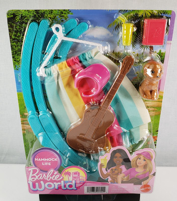 Barbie World Hammock Life Set with Swinging Hammock Guitar Dog Visor Book HYR11