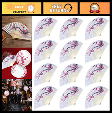 12PCS Cherry Blossom Silk Folding Hand Fans - Wedding Favors, Party Gifts, DIY D