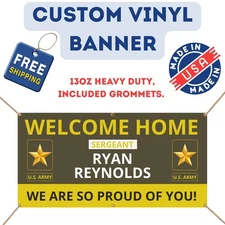 Custom Personalized US Army Welcome Home 13oz Vinyl Banner Heavy Duty Sign