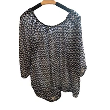 AB Studio Black/Gray Women’sSheer Blouse 3/4 Sleeves Women’s Size XL