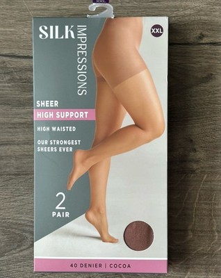 Silk Impressions Cocoa High Support Sheer High Waisted Pantyhose Size XXL New