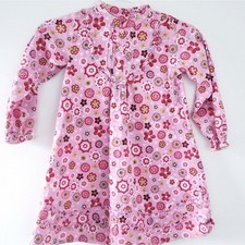 Le Top Girls Pink Floral Long Sleeve Dress Size 6 Ruffle Bib Chest