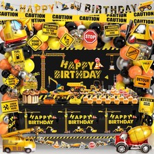 Construction Birthday Party Supplies - Dump Truck Decorations with Balloon Ar...