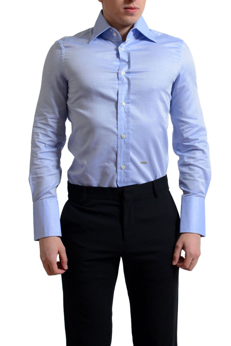Мужская светло-голубая повседневная рубашка с длинным рукавом на пуговицах Dsquared2 US S IT 48