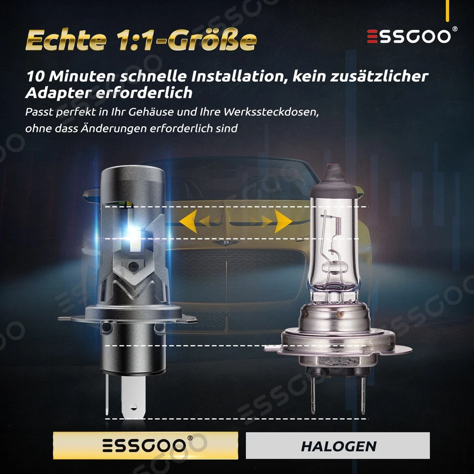 2X H4 LED Scheinwerfer Mit Zulassung 30000LM Halogen DRL Fern/Abblendlicht Wei - Bild 4 von 4