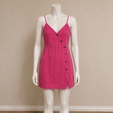 American Eagle Pink Linen Blend Mini Dress Button Front Size L NWT