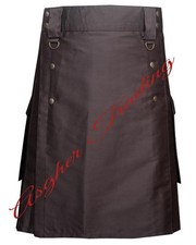 Handmade Brown Cotton Utility Kilt Tactical Style kilt For Men Custom Size kilts
