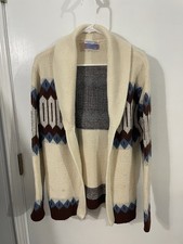 Vintage Sears Put On Shop Sweater Size M Cream Brown Virgin Acrylic Teen Male