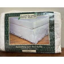 Vtg Battenburg Lace Cottage Bed Skirt White Cotton Dust Ruffle Farmhouse King