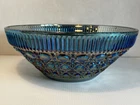Vintage Carnival Glass Blue Iridescent Indiana Windsor Button Bowl  10-3/8"