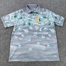 Tommy Bahama IslandZone Polo Shirt Mens Medium Gray Blue Floral UPF 30 Wicking