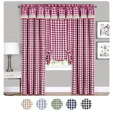Checked Window Curtain Drape Plaid Buffalo Checker Kitchen, Tier Panels, Valance