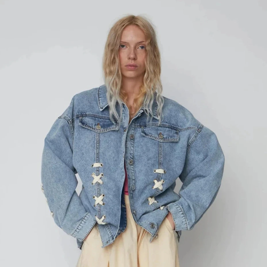Stella Nova Moon Wash Lace Up Denim Jacket - BNWT - RRP £260 - Size S/M 36/38