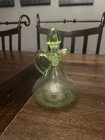 Small Green Anchor Hocking Uranium Glass Cruet W Stopper 1930s - About 5.5" Tall
