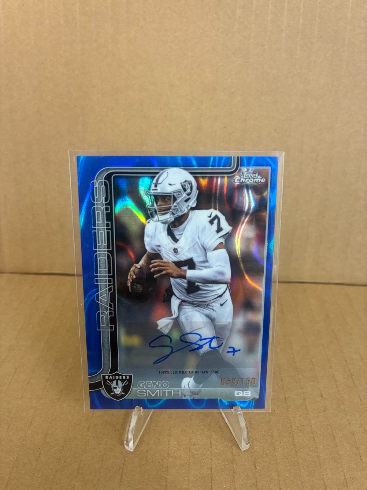 Topps 2025 Chrome Geno Smith Las Vegas Raiders Blue Auto Var BA-GS 28/150