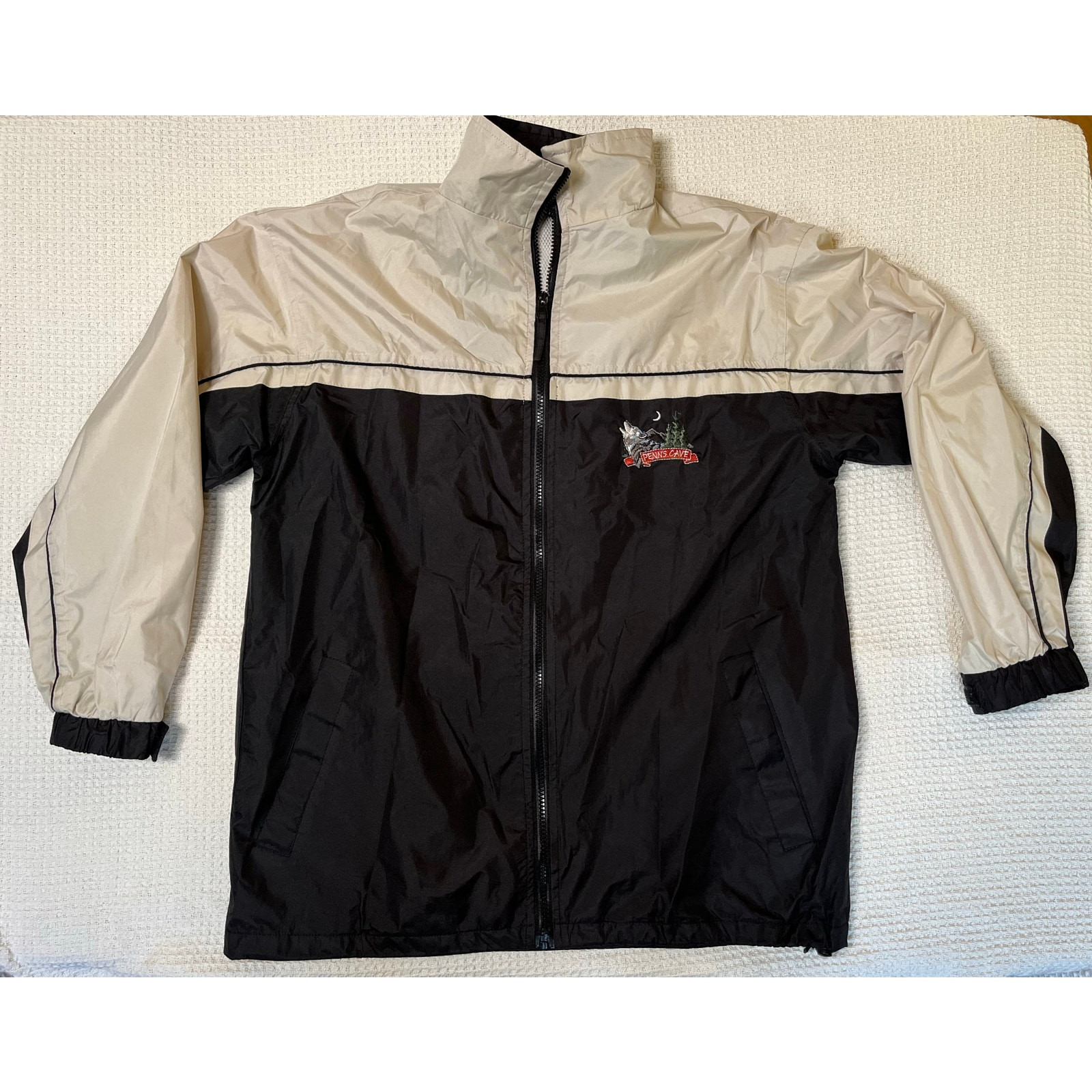 VTG Y2k 90s Penns Cave Embroidered Black Wolf Track Jacket Windbreaker SZ Small