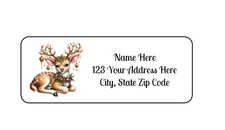 30 Christmas Reindeer PERSONALIZED RETURN ADDRESS LABELS 1 in X 2 5/8 GLOSSY