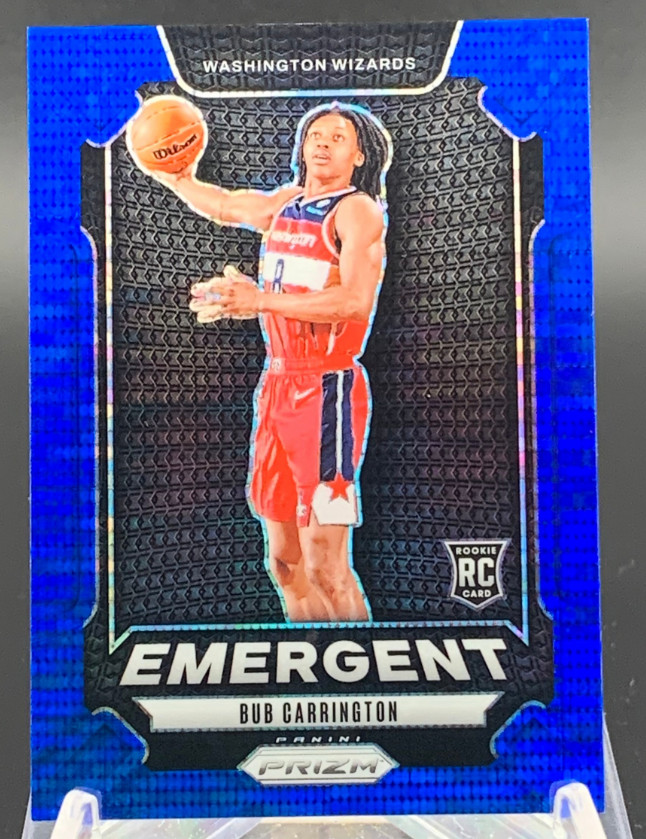 Bub Carrington 2024-25 Panini Prizm /99 Blue Pulsar Emergent RC Wizards #20