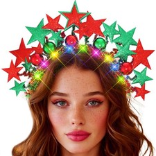 Light Up Christmas Star Headband Red Five-pointed Xmas Glowing Balls Hair