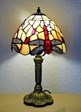 Tiffanylampe Tischlampe Nachttischlampe Glas, Höhe 37, Durchmesser 20 cm Libelle