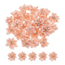 100Pcs Small Ribbon Flowers Satin Ribbon Flowers Mini Fabric Flower Apricot