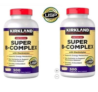 2 Pack Kirkland Super B-Complex with Electrolytes 500 Tablets Energy Metabolism