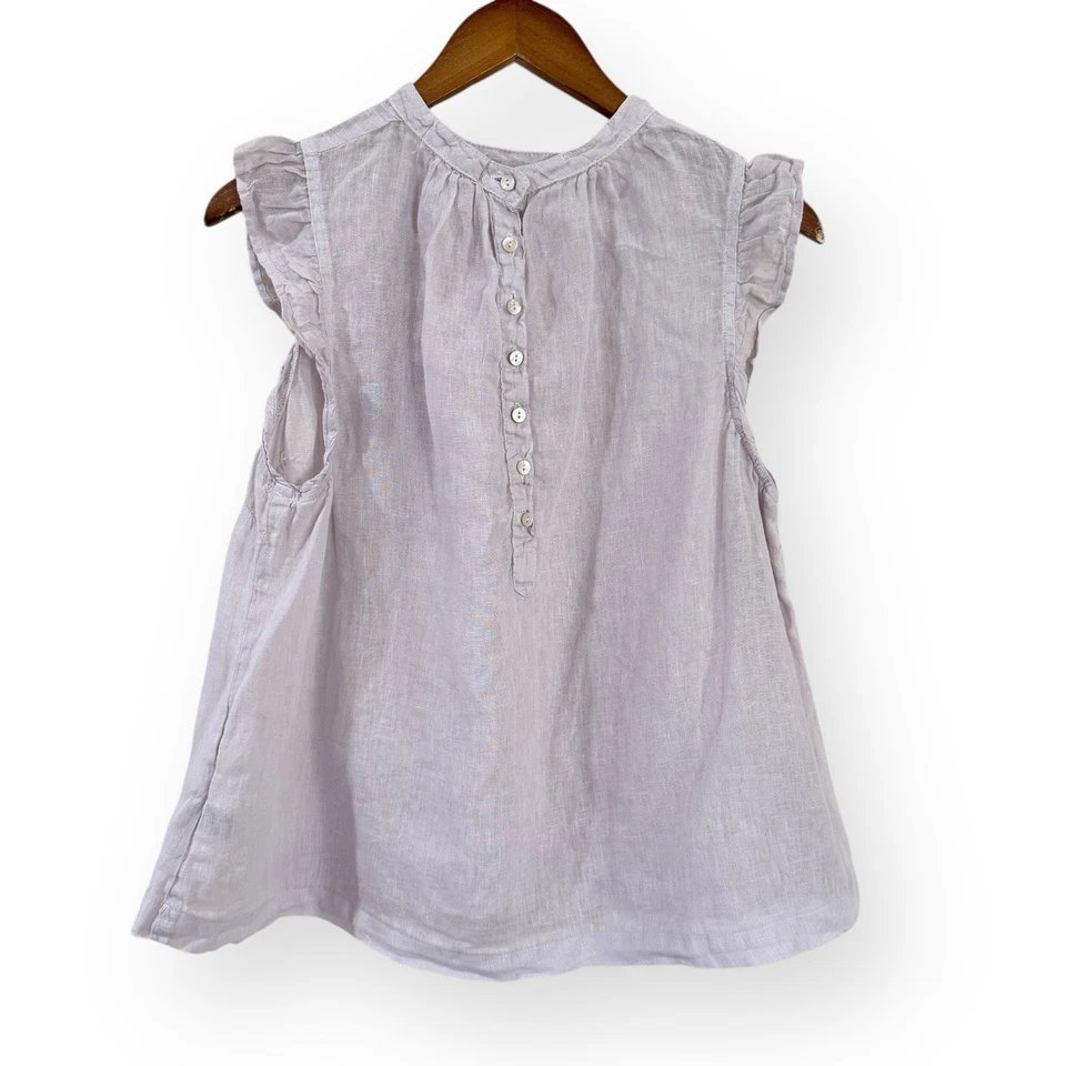 Blusa Top Bella Dahl 100% Lino Cuello Simulado Volantes Talla M Iris Pálido Púrpura EE. UU. Foto 4 de 4