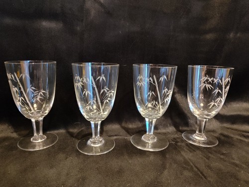 MCM Noritake Sakura Etched Bamboo Crystal Goblets 1950's PRISTINE - Picture 4 of 4