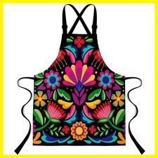 Mexican Apron,Mexican Floral Apron for Home Kitchen Cooking 33.4x27.5 In Co...