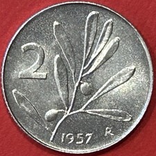 Moneta 2 Lire 1957 Repubblica Italiana • Ape e Olivo • Circolata Rara Roma