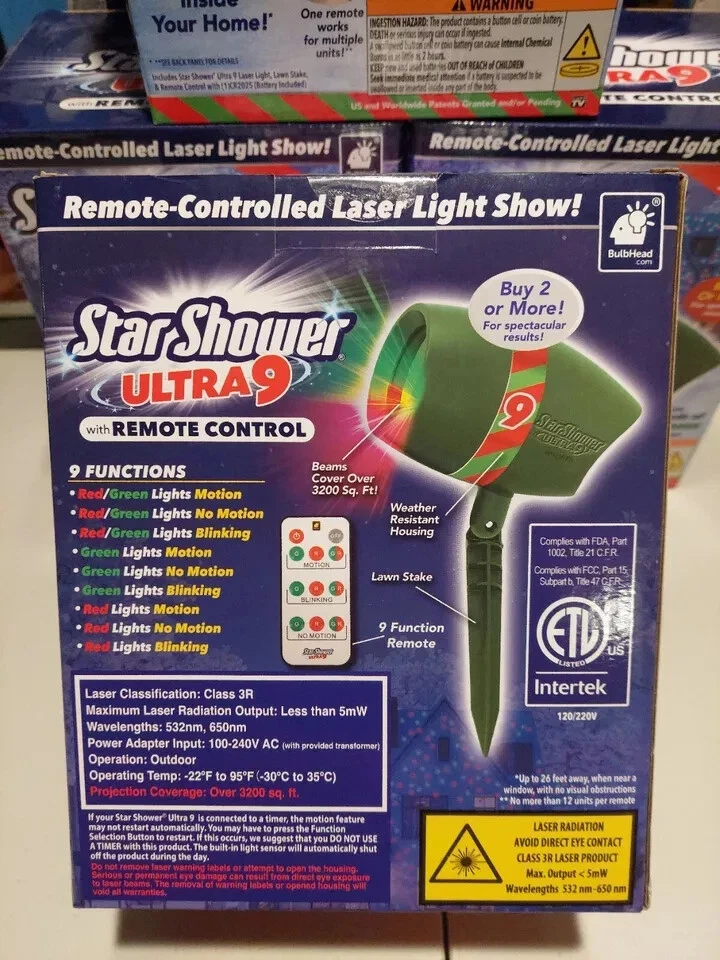 NEW STAR SHOWER ULTRA 9 PATTERN CHRISTMAS LASER LIGHT SHOW PROJECTOR WITH REMOTE - Image 2 of 3